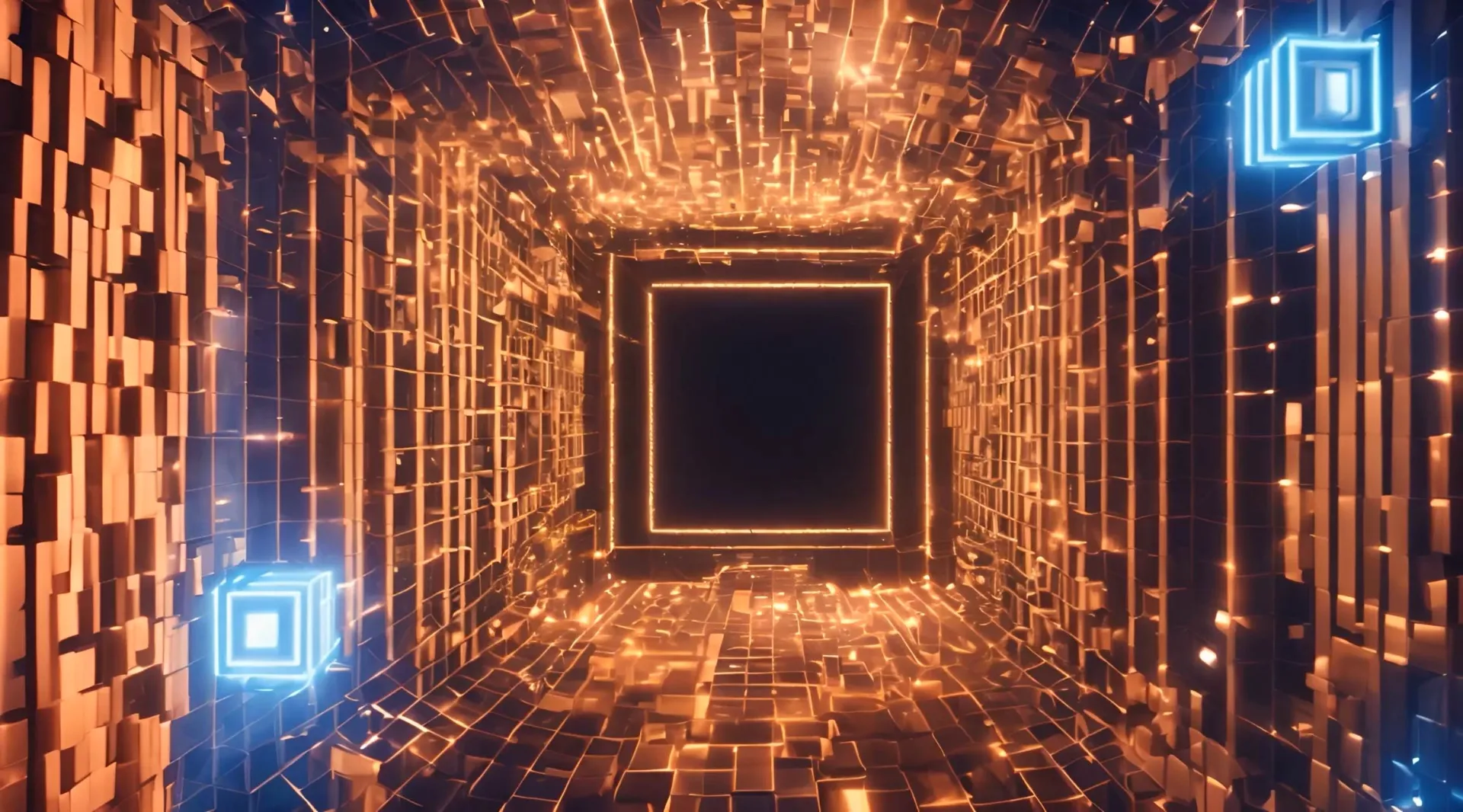 Glowing Cybernetic Orange Grid Abstract Tech Video